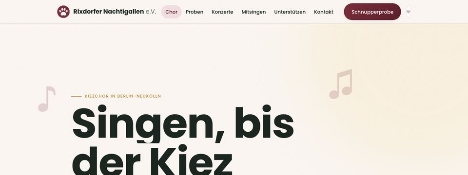 Vorschau der Beispiel-Website: Rixdorfer Nachtigallen e.V.
