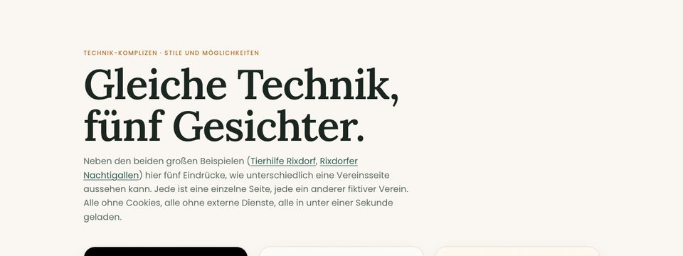 Vorschau der Beispiel-Website: Fünf Stile