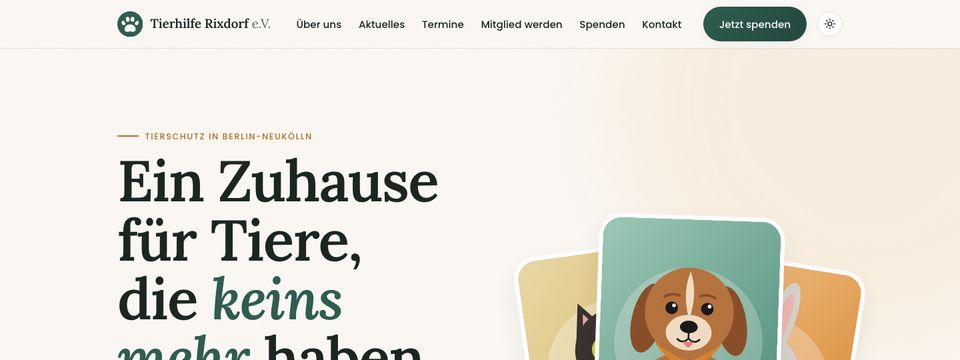 Vorschau der Beispiel-Website: Tierhilfe Rixdorf e.V.